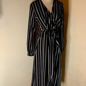 LOFT Pinstripe Mid calf Wrap Dress